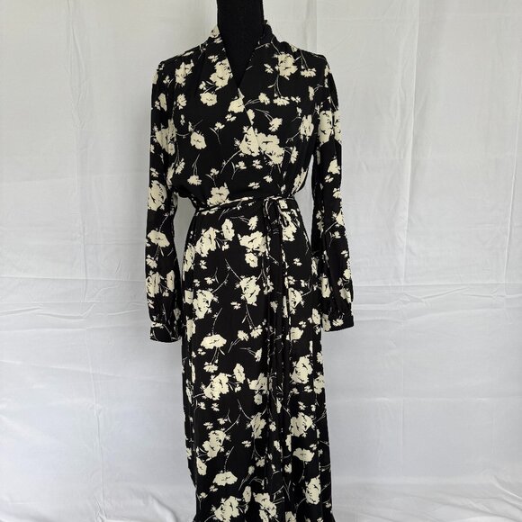 Aakaa Dresses & Skirts - Aakaa Floral Print Long Sleeve Extra Long Wrap Maxi Dress Small - 0302